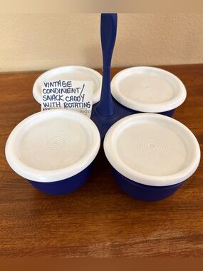 Tupperware Essentials Condiment Caddy Server Blue/White #7222 Dip/Toppings